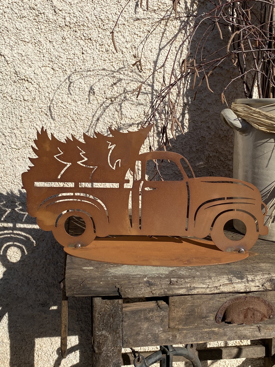 Edelrost Christmas Truck auf Bodenplatte - Breite 40 cm