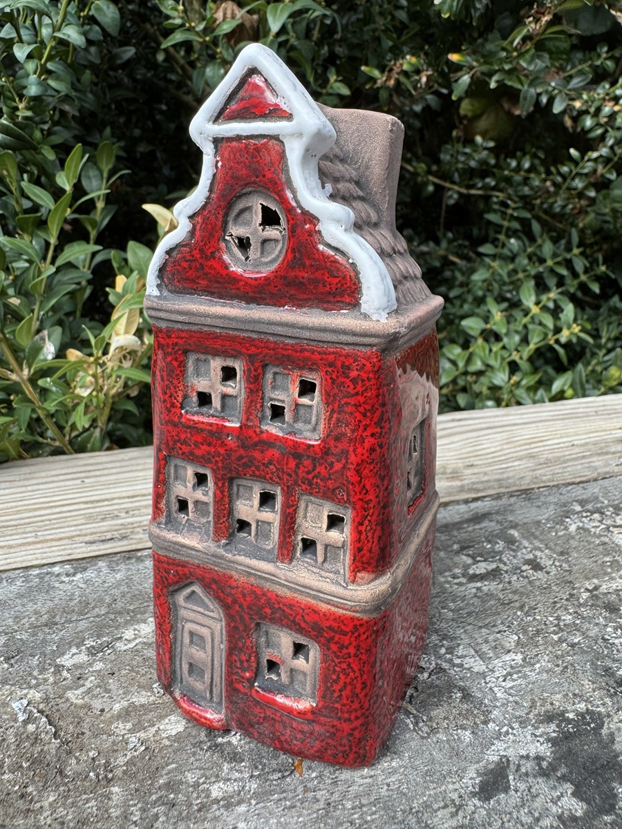 Keramik Stadthäuschen zum Beleuchten (Modell 3) Rot - Höhe ca. 16 cm
