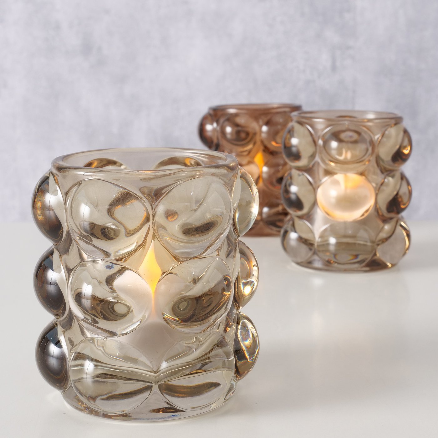 Glas Windlicht Bubbles dunkel - Höhe 9 cm
