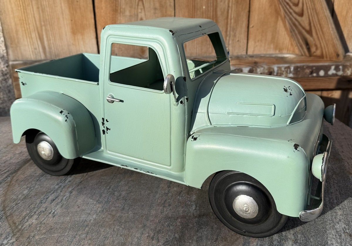 Metall Retro Fahrzeug mint mit offener Ladefläche - Länge ca. 42 cm