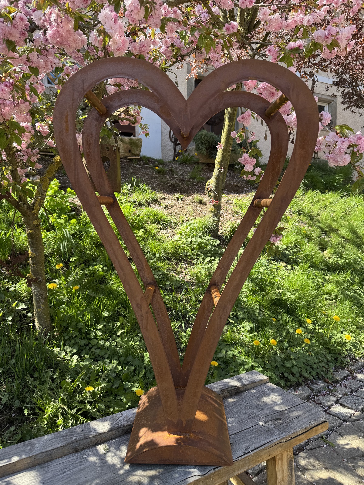 Edelrost Holzlege Herz längliche Form - Höhe 87 cm