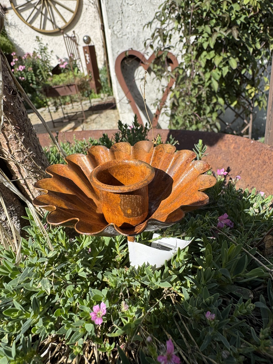 Naturrost Kerzenstecker Blüte wellig für Stabkerzen - Höhe 3 cm + 10 cm Stab