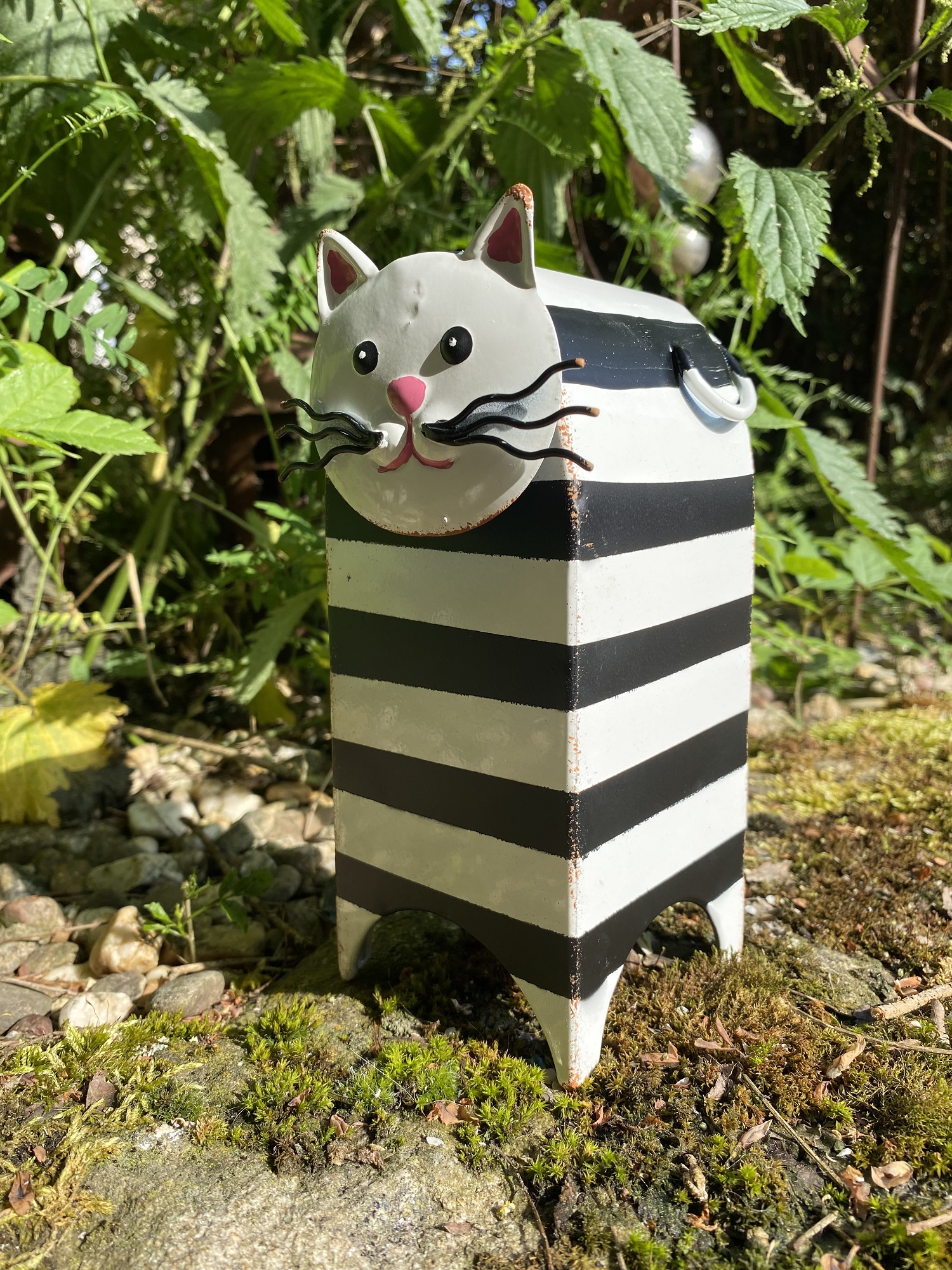 Metall Zaunhocker eckig Katze Catani gestreift - Höhe 21,5 cm