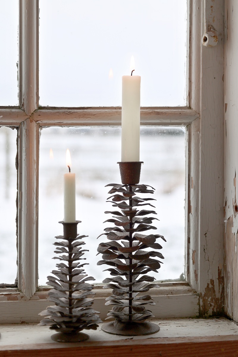 Metall Kerzenständer Zapfen Braun/Rostoptik für Stabkerzen – Höhe 18 cm