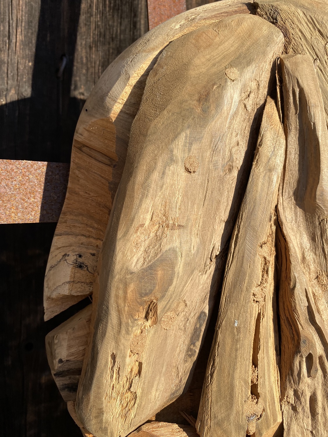 Teak Holz Herz geschlossene Form XL auf Standplatte - Höhe 80 cm