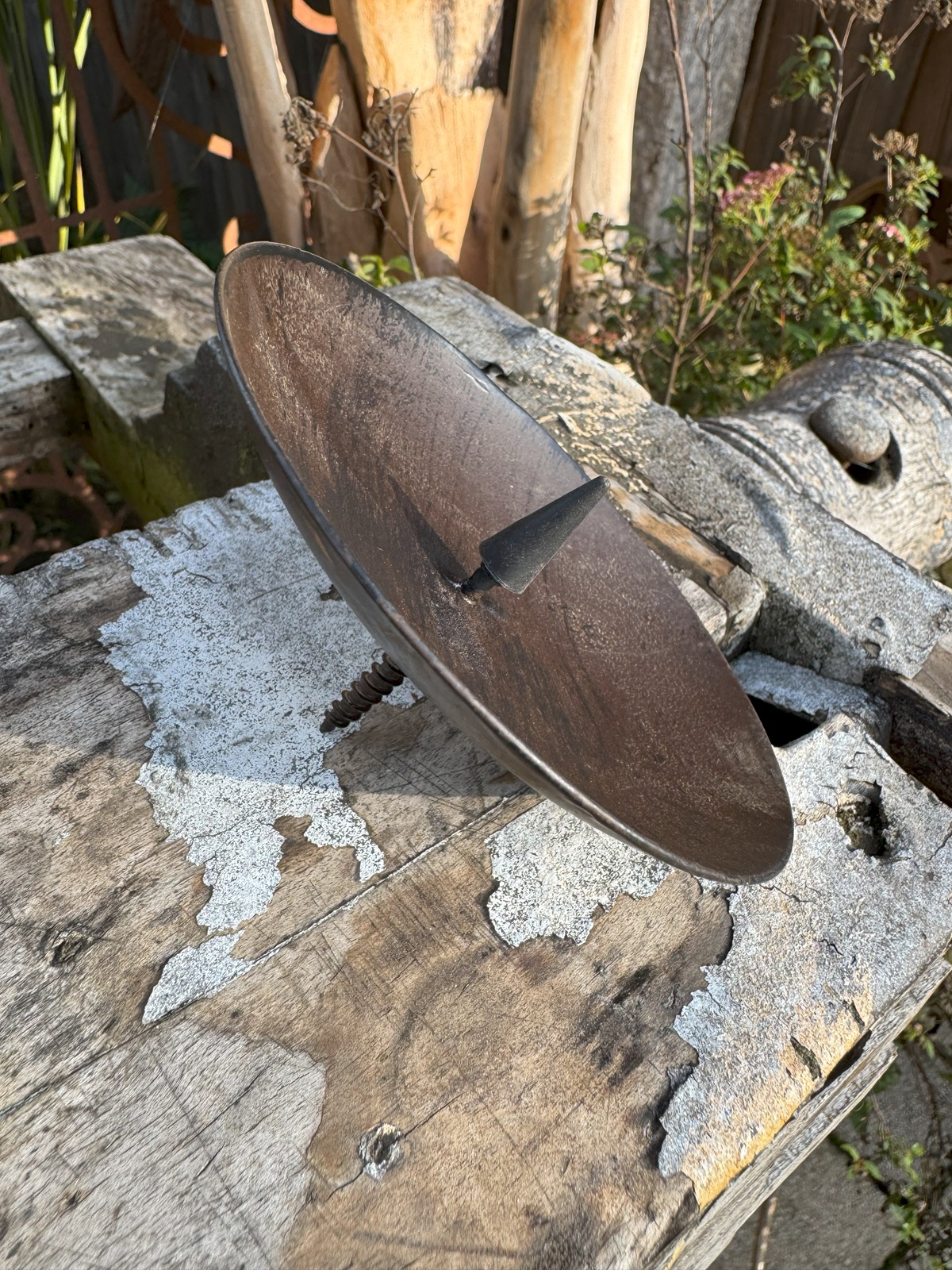 Metall Kerzenteller Rostoptik mit Schraube - Durchmesser 10 cm