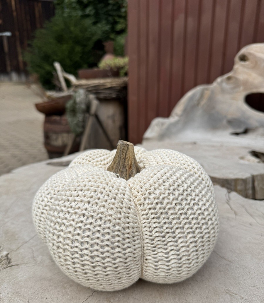 Deko Kürbis naturfarben Wolle / Holz - Durchmesser 20 cm
