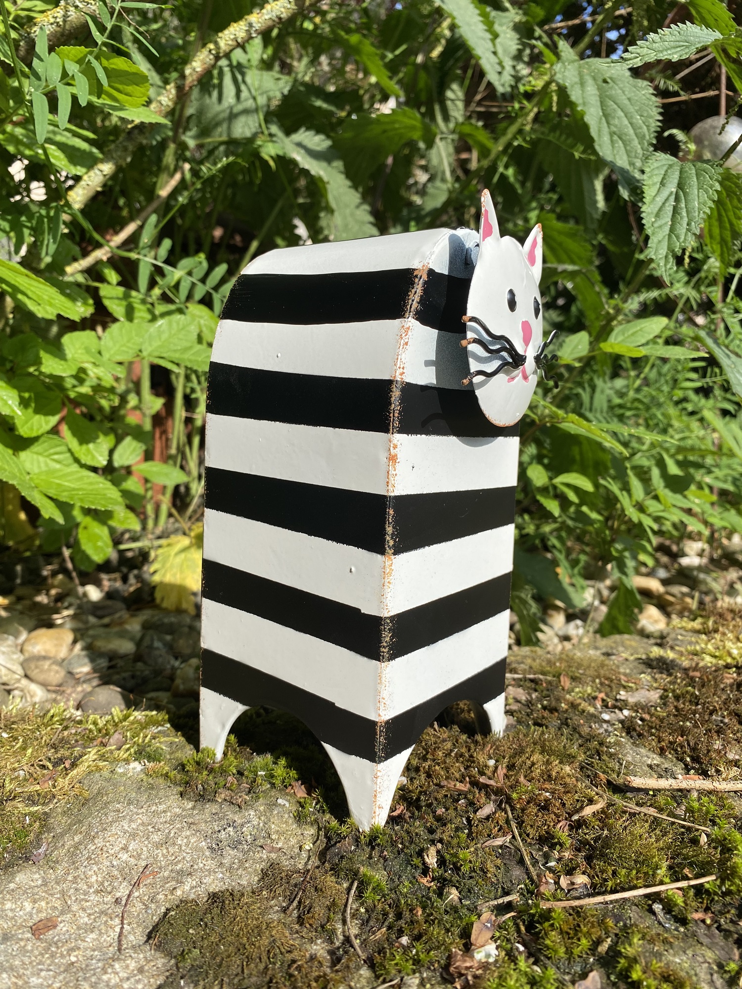 Metall Zaunhocker eckig Katze Catani gestreift - Höhe 21,5 cm