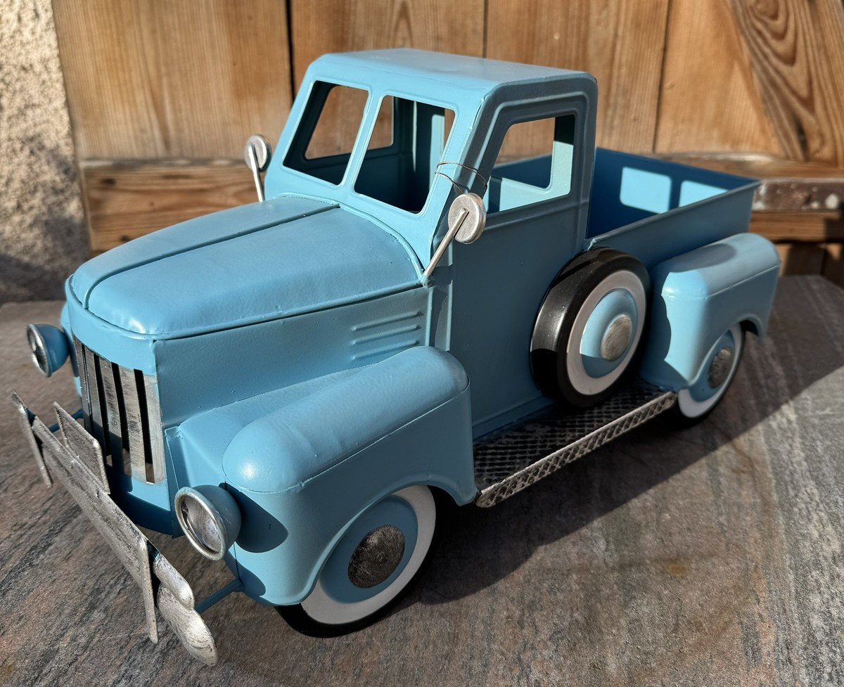 Metall Retro Fahrzeug blau mit offener Ladefläche - Länge ca. 43 cm