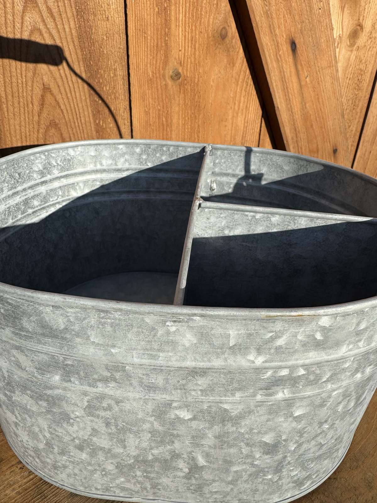 Zink Eimer oval mit 3 Kammern und Henkel - Länge 27 cm