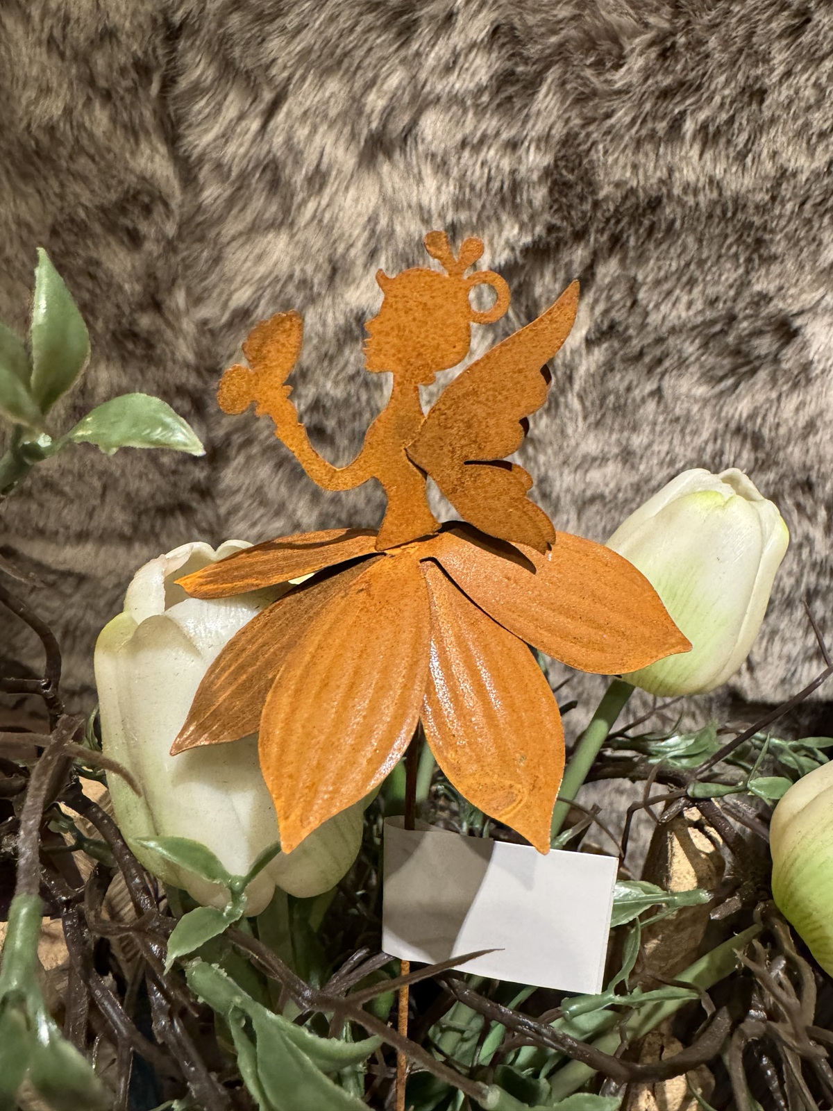 Naturrost Topfstecker Mini Elfe mit Schmetterling und biegbarem Blütenkleid - Höhe 30 cm