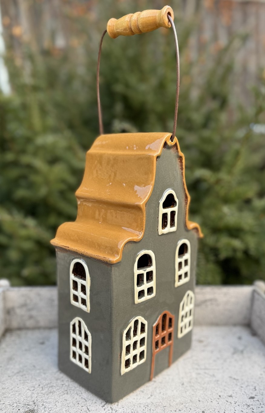 Keramik Windlicht Barockhäuschen mit Henkel - Höhe 31 cm ohne Henkel