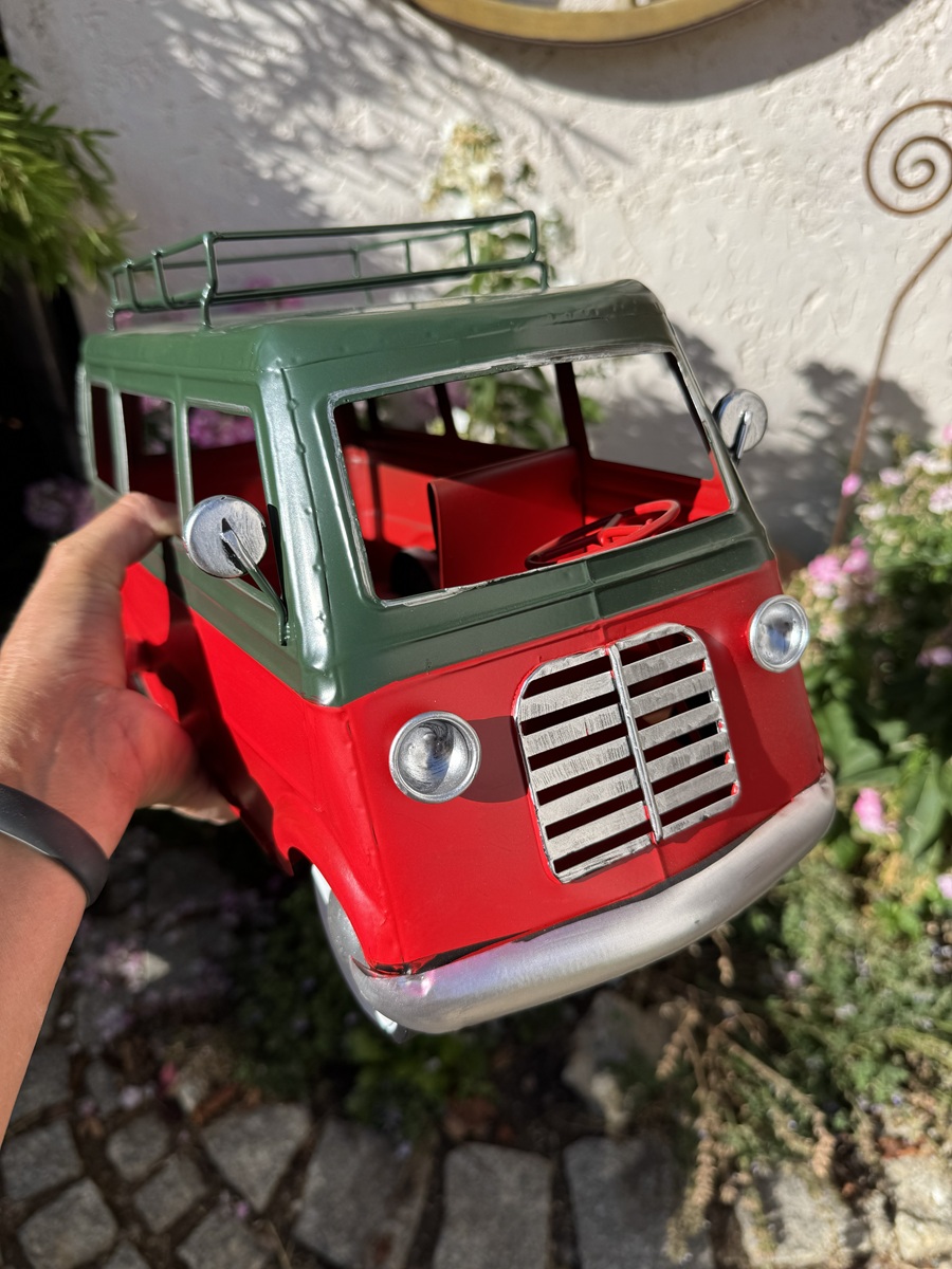 Metall Retro Fahrzeug Bus rot/grün - Länge ca. 42 cm