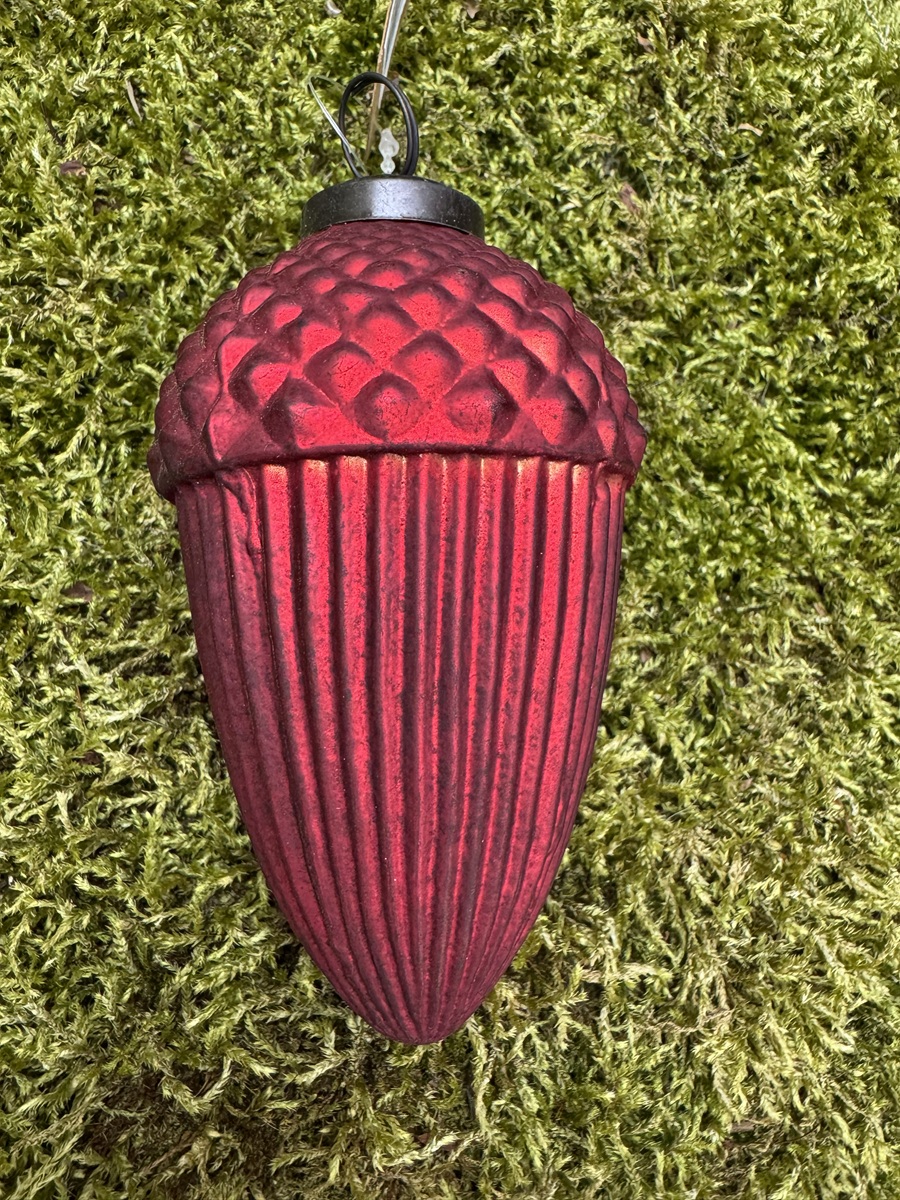 Retro Glas Weihnachtskugel Siana Eichelform Rot - Höhe 12,5 cm