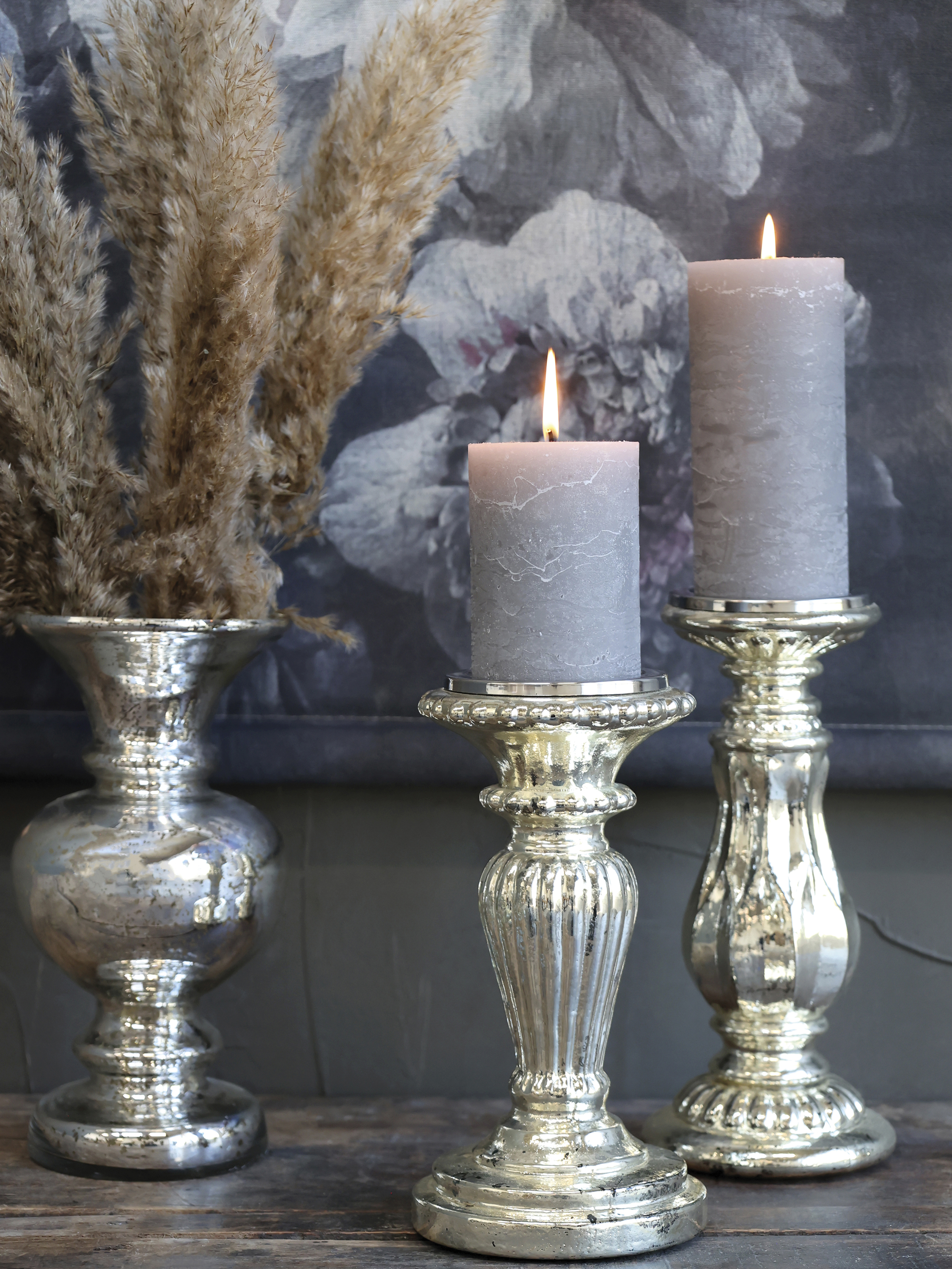 Kerzenständer für Stumpenkerzen Glas Bauernsilber - Höhe 23 cm