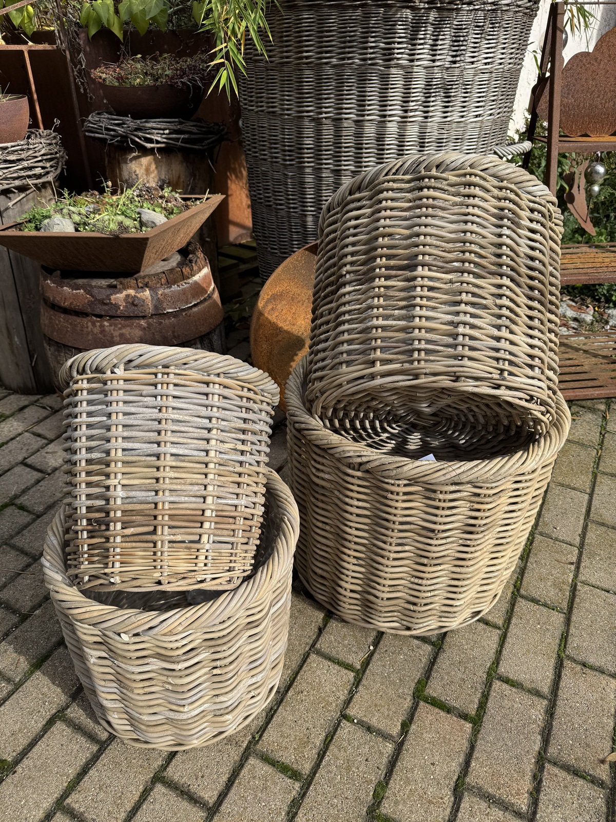 Pflanz Korb rund Rattan Outdoor mit Folie - Durchmesser 50 cm