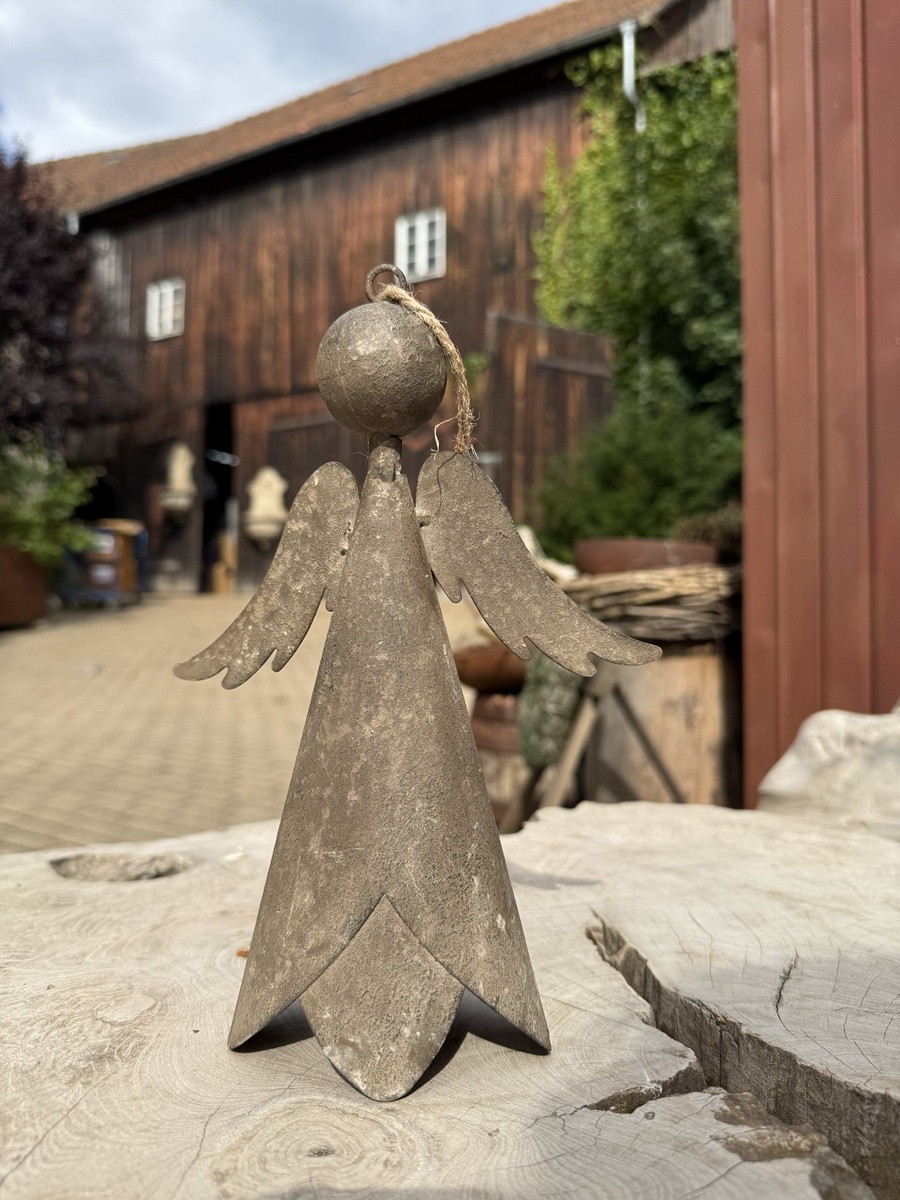 Metall Engel groß zum Hängen Antik Grau – Höhe 23 cm