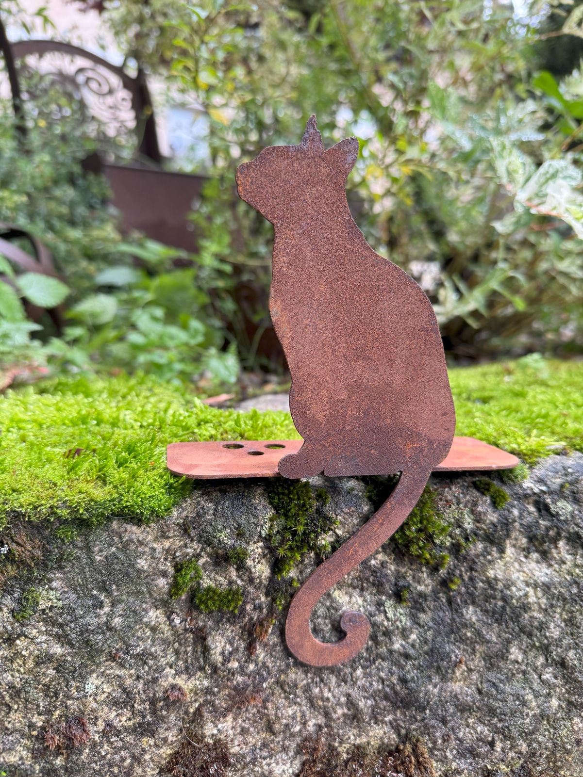 Edelrost Kantenfigur Mini Katze für Vasen - Höhe 20,5 cm