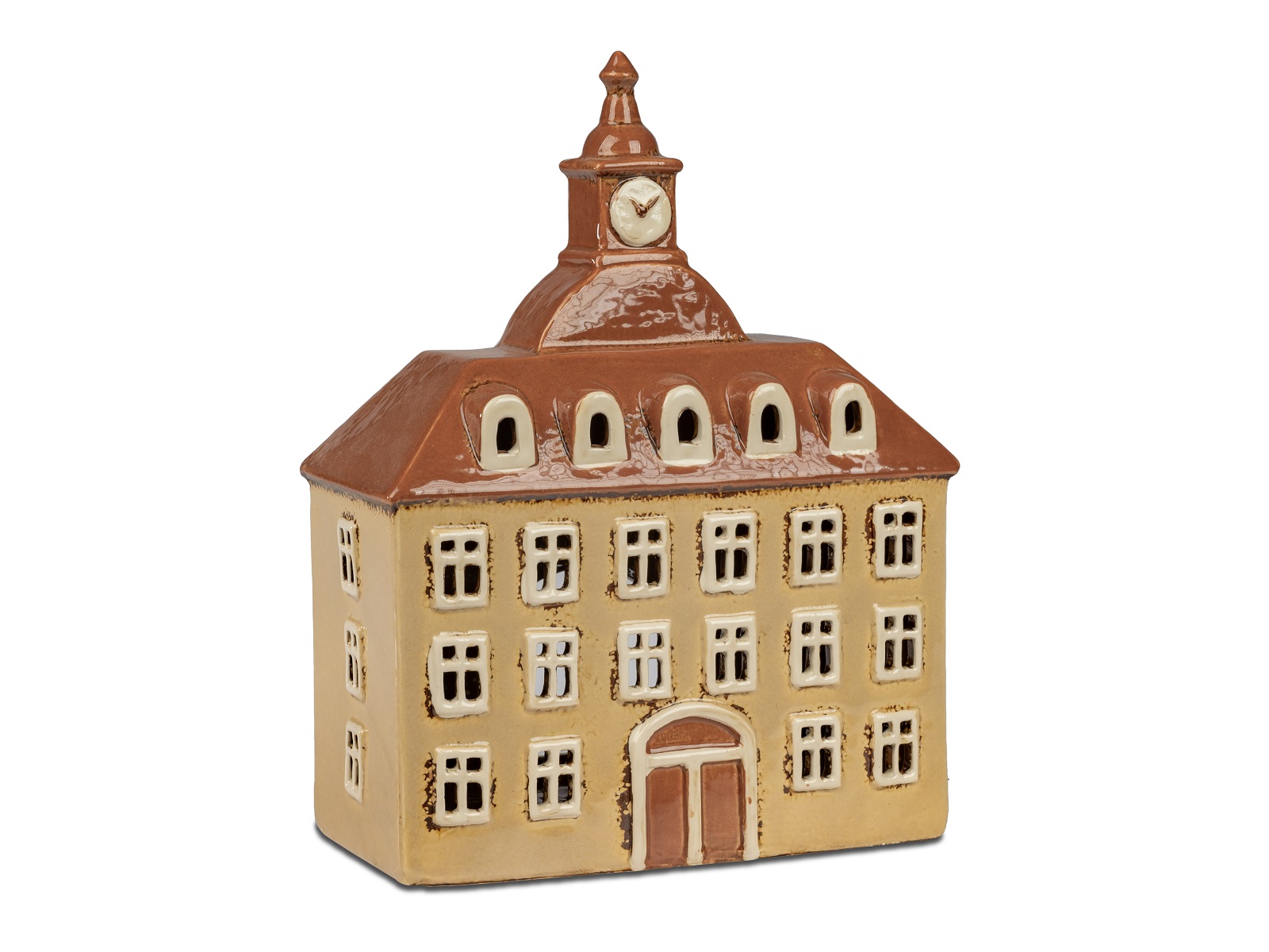 Keramik Windlicht altes Schulhaus braun - Höhe 26 cm