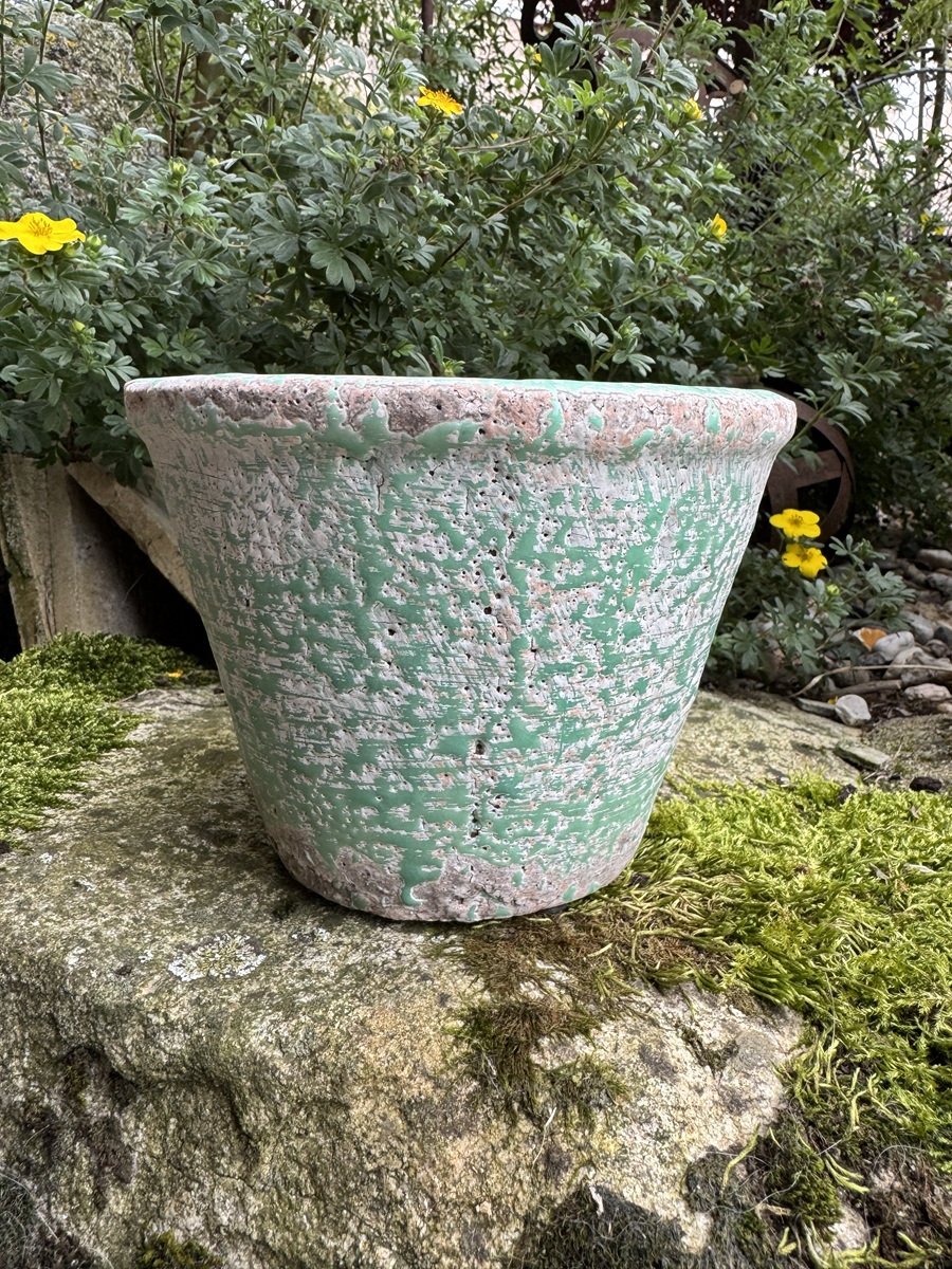 Terracotta Topf Grün patiniert Antiklook - Durchmesser 17 cm