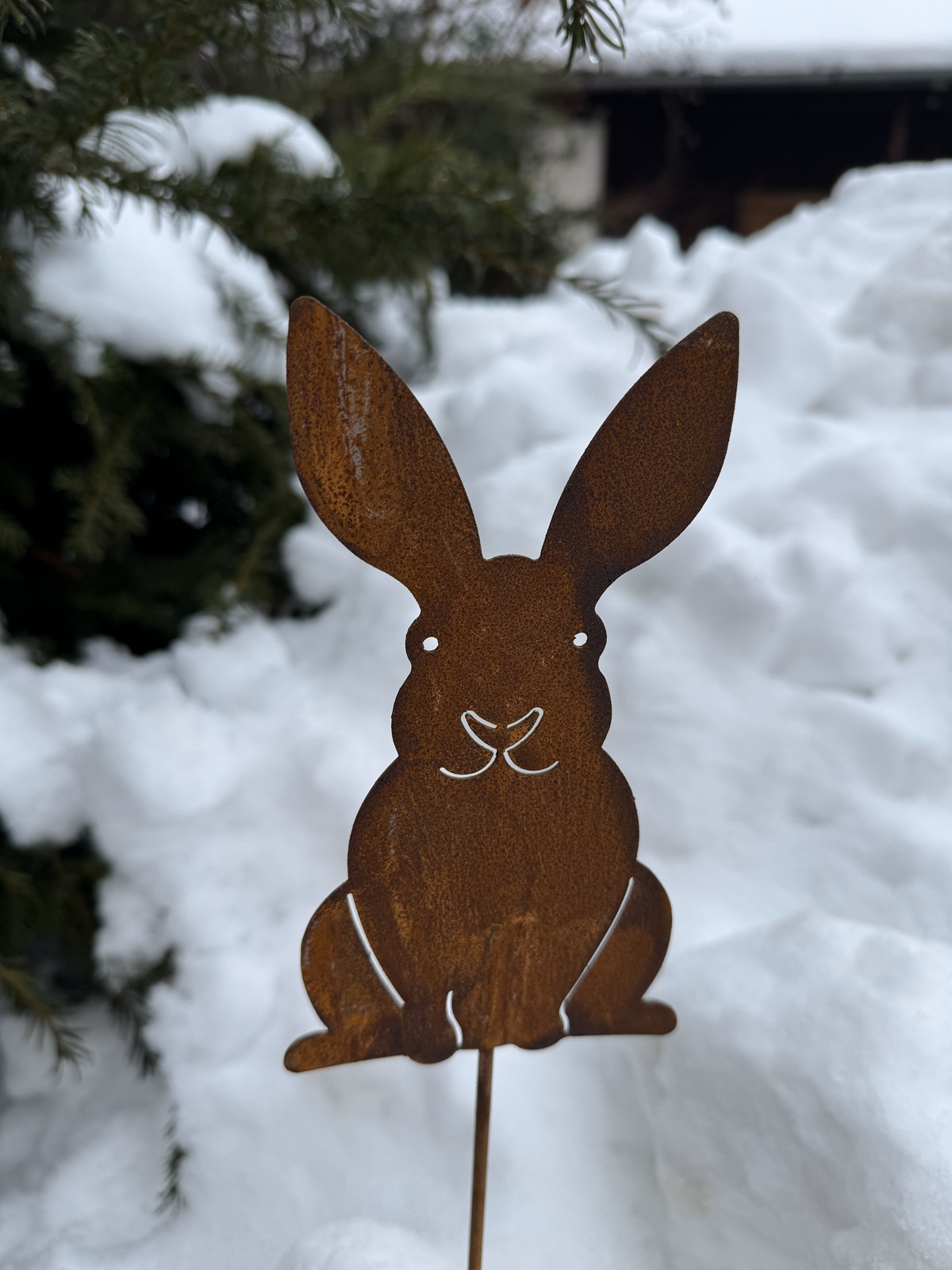 Edelrost Hase aufrecht sitzend groß - Gesamthöhe 80 cm