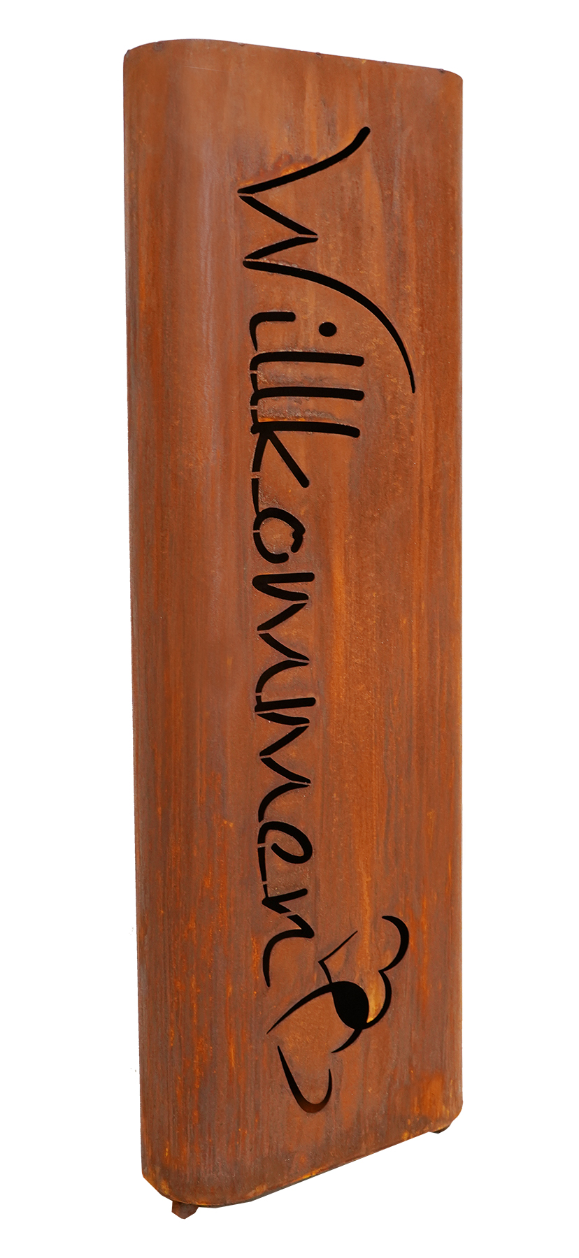 Edelrost Säule mit Schale und Schrift Willkommen - Gesamthöhe 111 cm