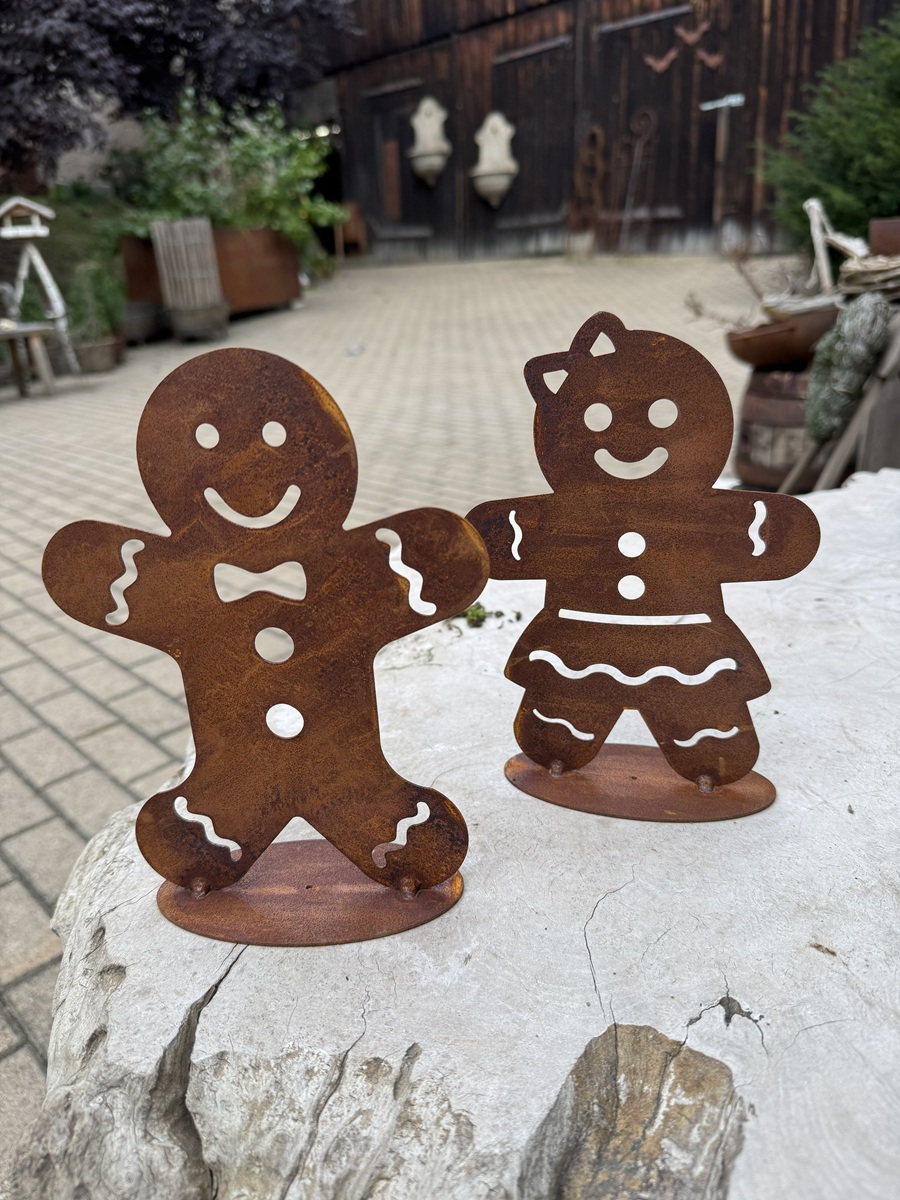 Edelrost Lebkuchen Männchen Mr. Ginger auf Bodenplatte - Höhe 20 cm