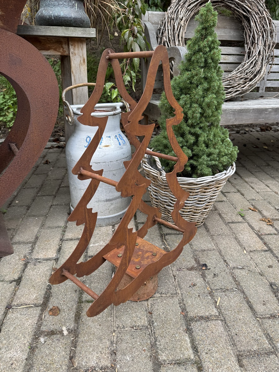 Edelrost Holzregal Tannenbaum mit Baumstamm als Sockel - Höhe 60 cm + Stamm
