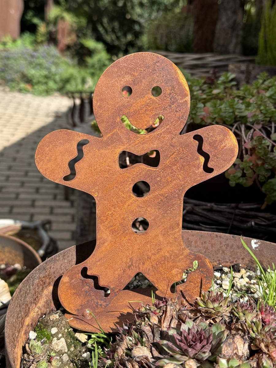 Edelrost Lebkuchen Männchen Mr. Ginger auf Bodenplatte - Höhe 20 cm