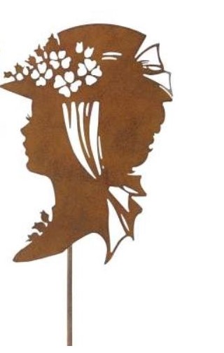 Rostoptik Blütenkopf Mädchen Hut mit Blüten auf Stab - Höhe 60 cm