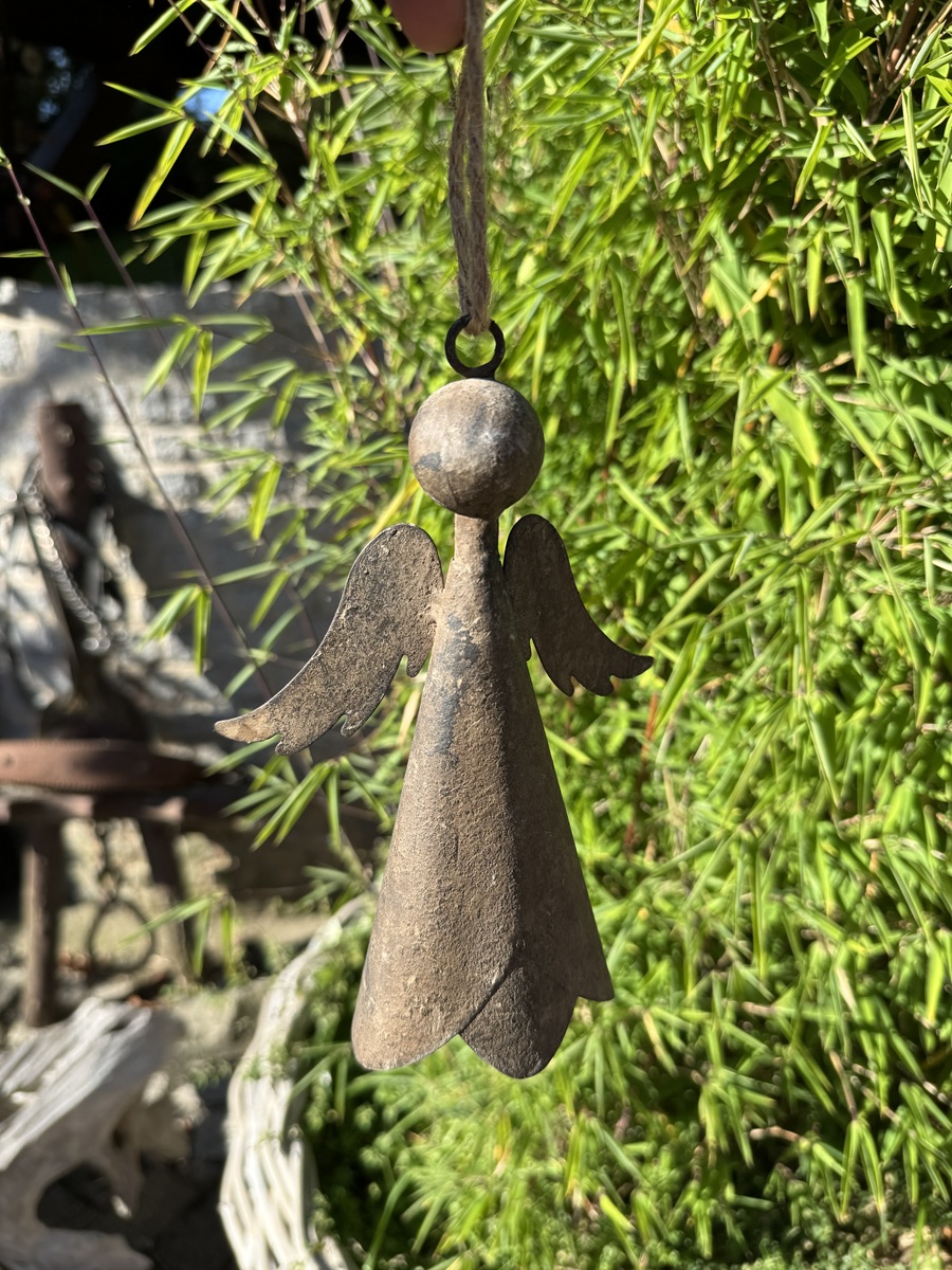 Metall Engel klein zum Hängen Antik Grau - Höhe 17,5 cm