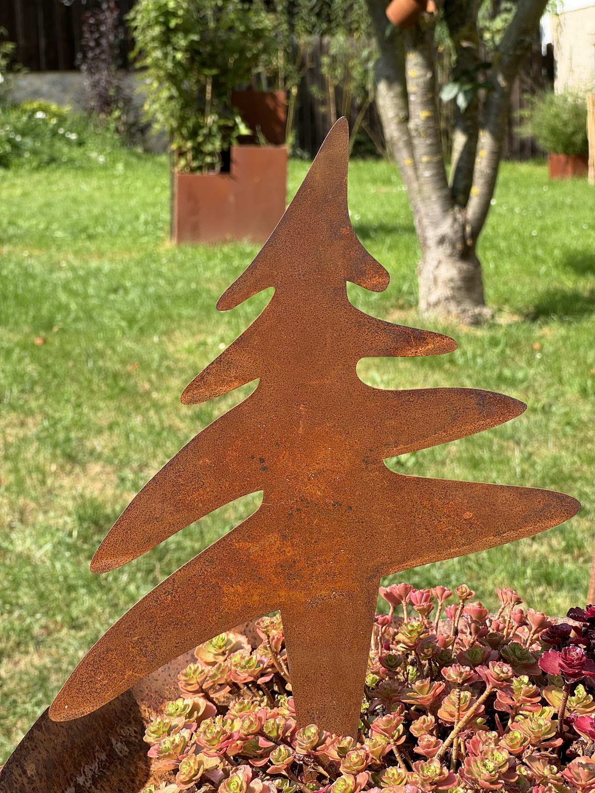 Edelrost Tannenbaum mit breitem Spieß - Höhe 38 cm