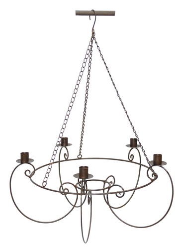 Metall Hängekerzenhalter für 5 Stabkerzen dunkelbraun an Kette - Durchmesser 46 cm