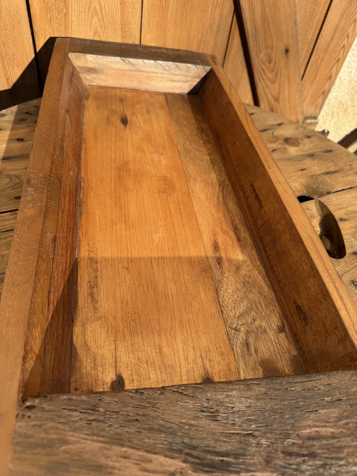 Teak Holz Schale eckige Form braun Antik (altes Holz) - Breite ca. 60 cm