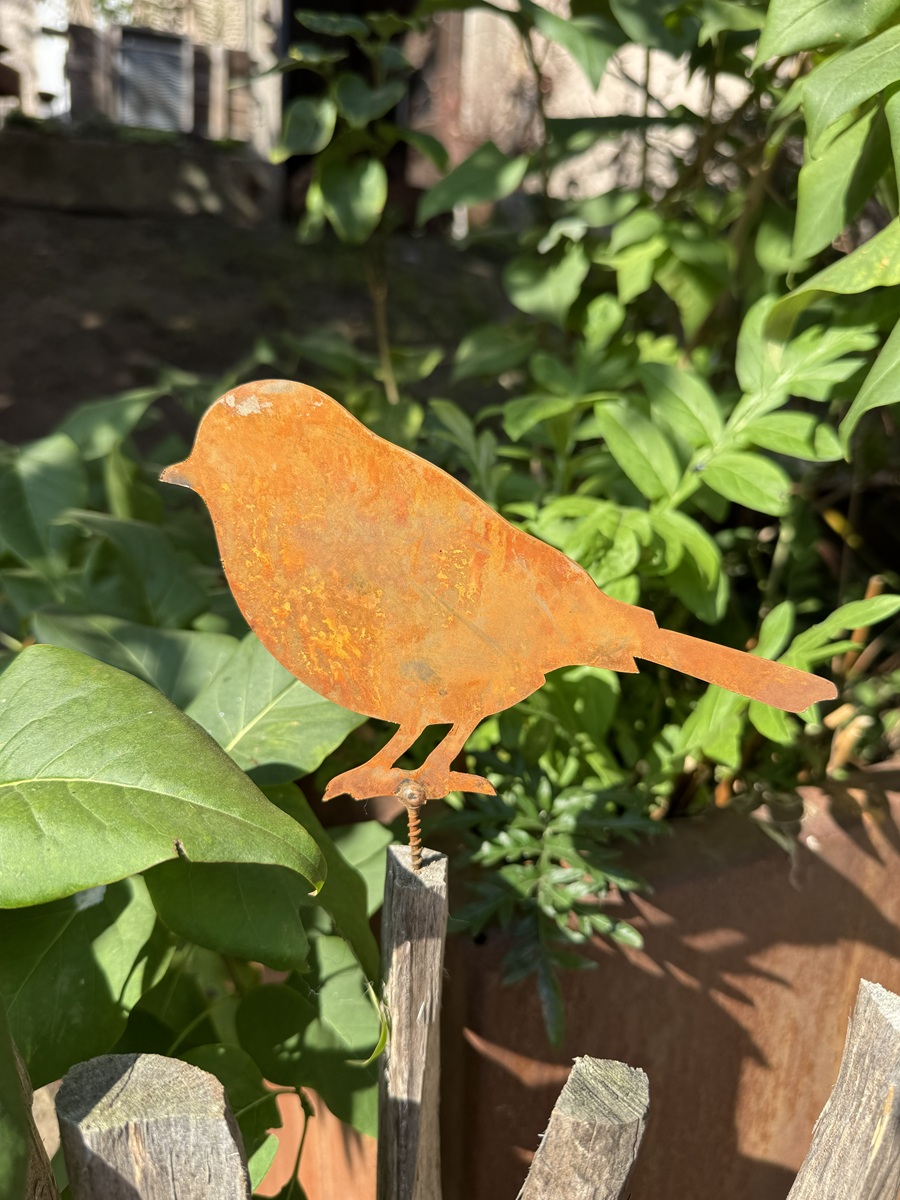 Edelrost Vogel Bruno mit Schraube - Höhe 11 cm