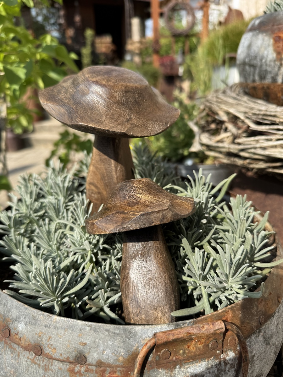 Holz Pilz dunkelbraun Handgearbeitet - Höhe ca. 13 cm