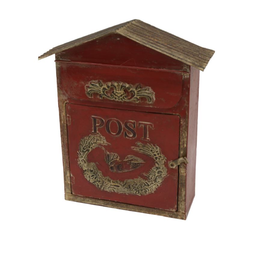 Eisenblech Postkasten antik rot lackiert - Höhe 40 cm