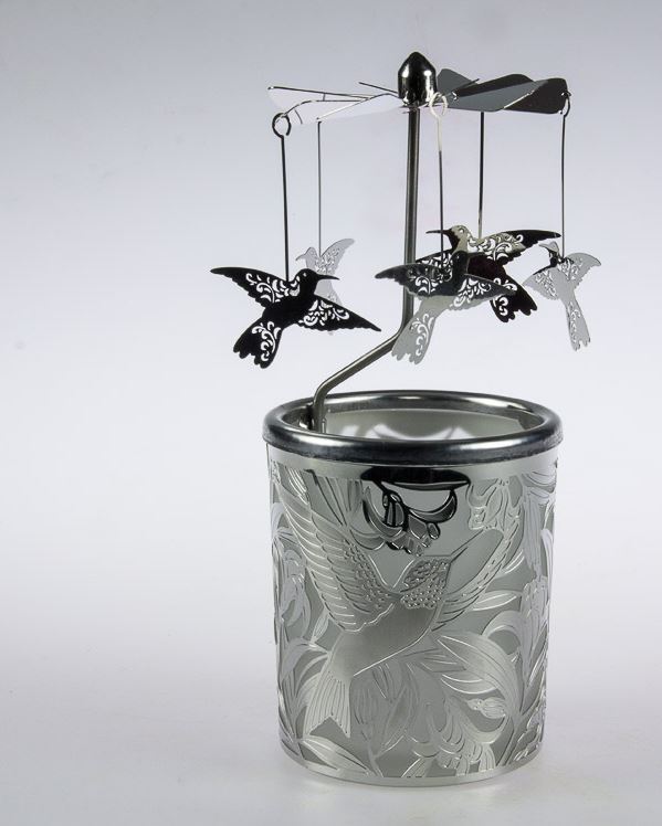 Glaskarussell Kolibri Teelichthalter mit Propeller - Höhe 16 cm