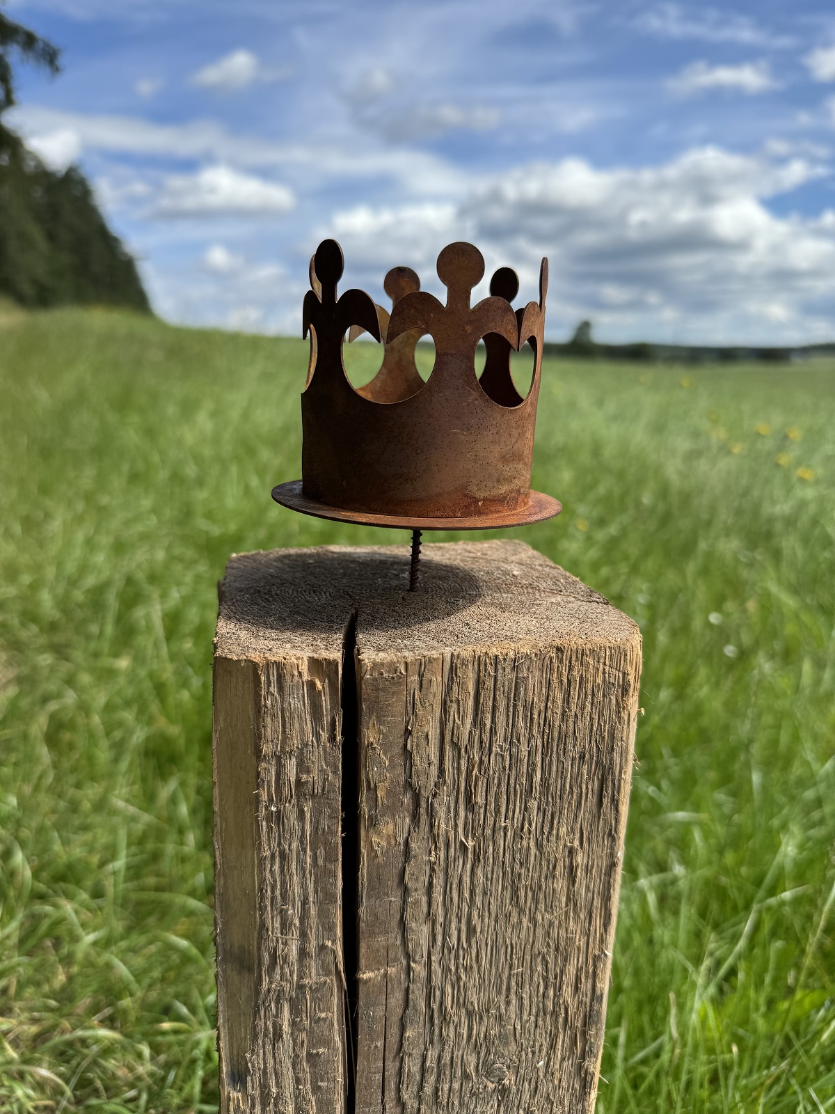 Edelrost Krone Lilie klein mit Schraube für Holz - Höhe 7 cm