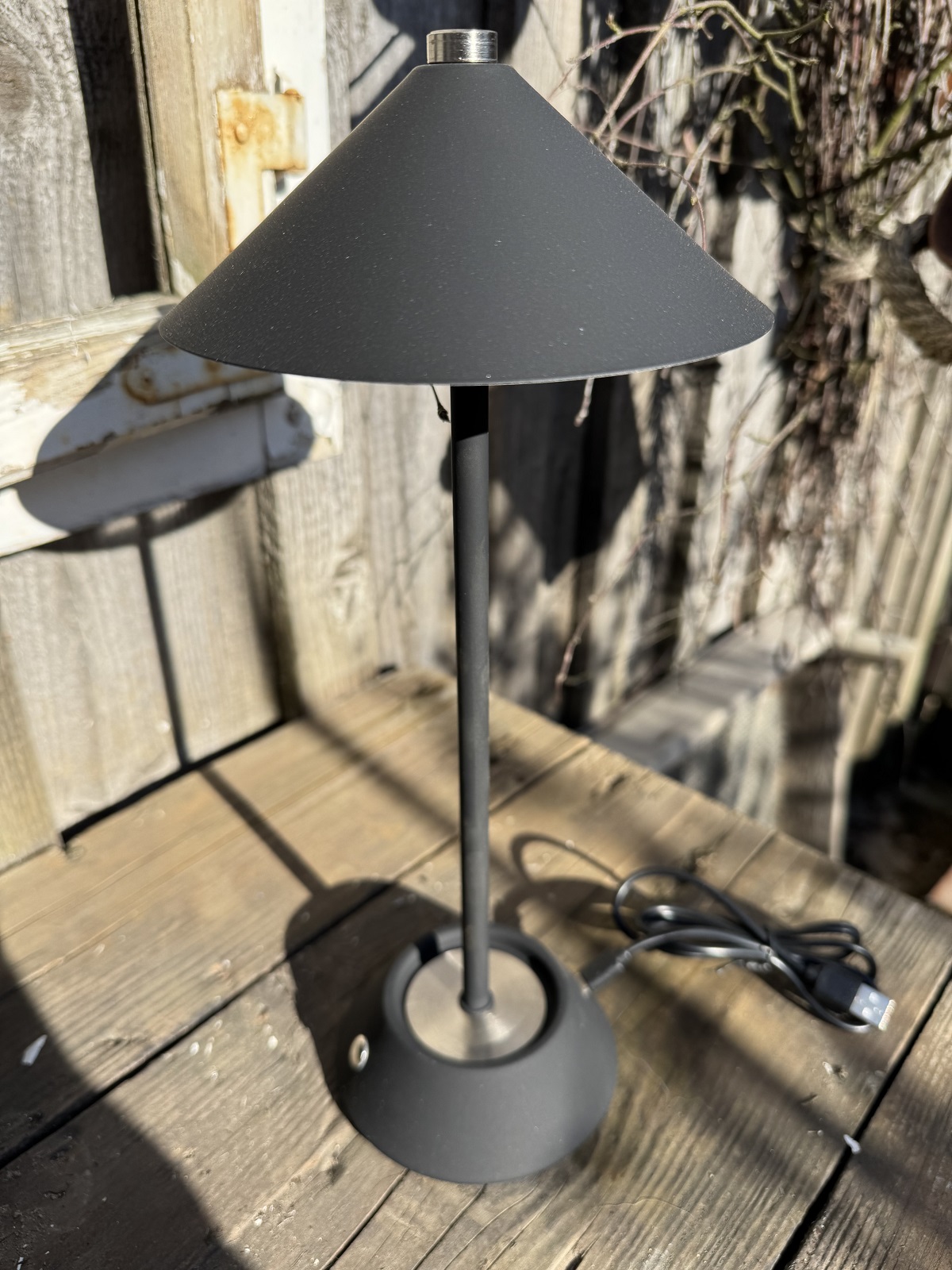Outdoor Tischleuchte LED Lampe schwarz groß mit Touch und Ladekabel - Höhe 34 cm