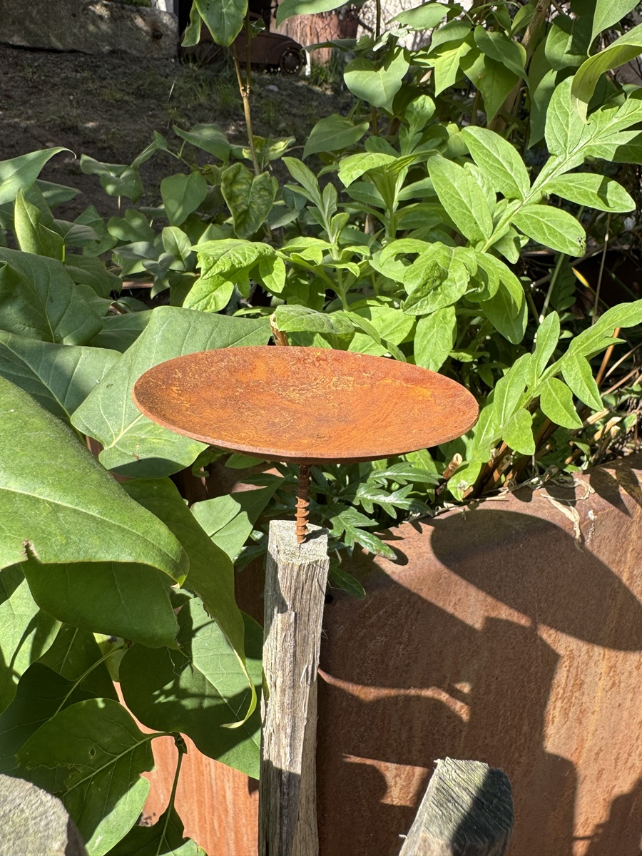Edelrost Kerzenteller groß mit Schraube - Durchmesser 9 cm