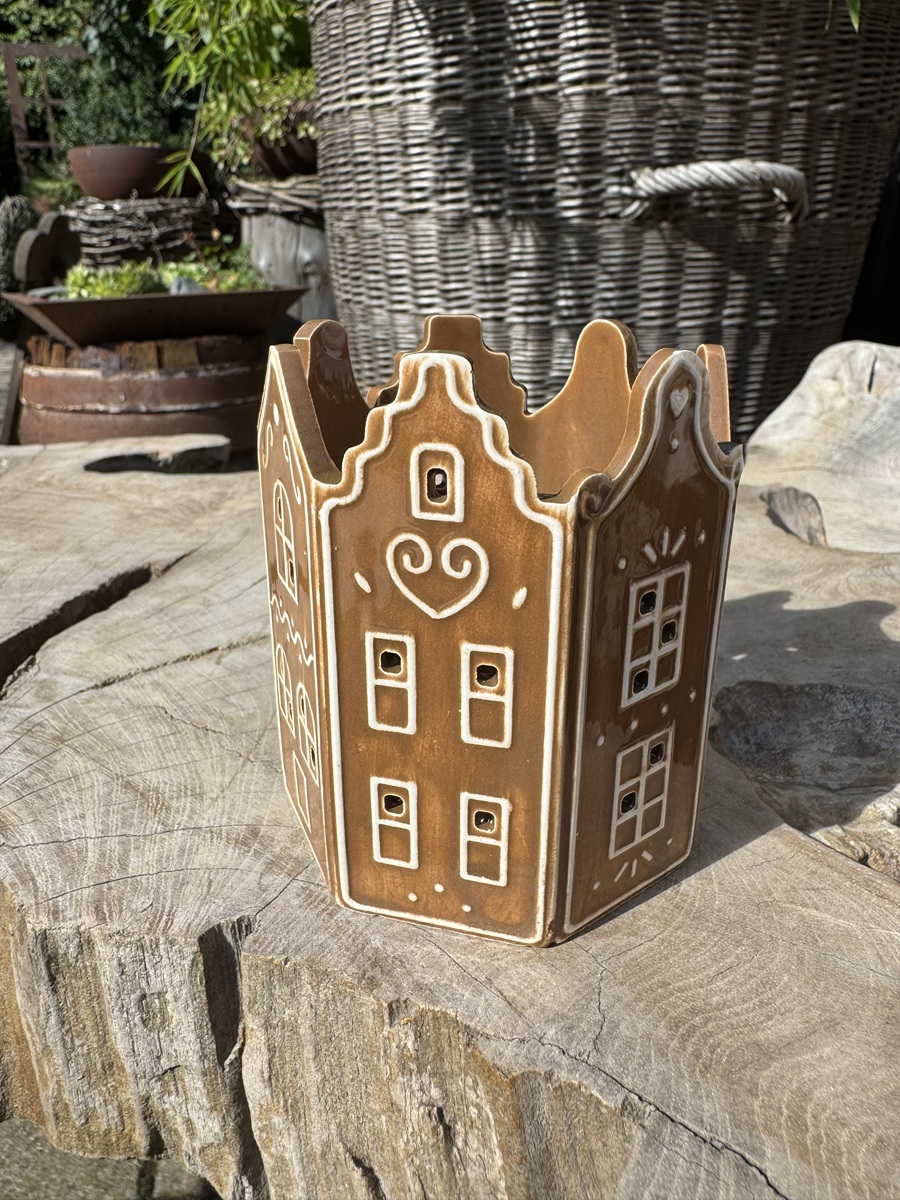 Keramik Kerzenhalter Lebkuchenhäuschen eckig - Höhe ca. 10 cm