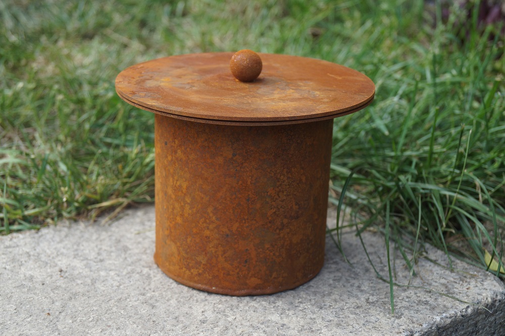 Edelrost Feuertopf groß mit Deckel - Innendurchmesser 10 cm