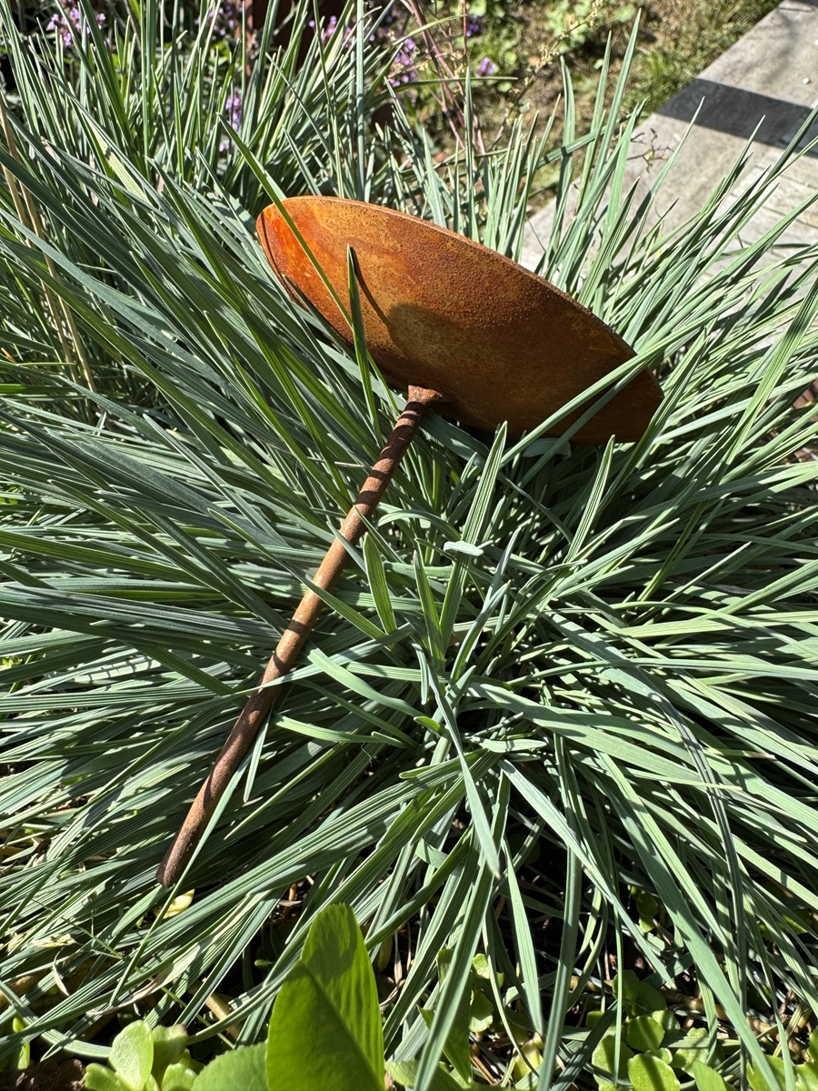 Edelrost Kerzenteller groß auf Stab - Durchmesser 9 cm