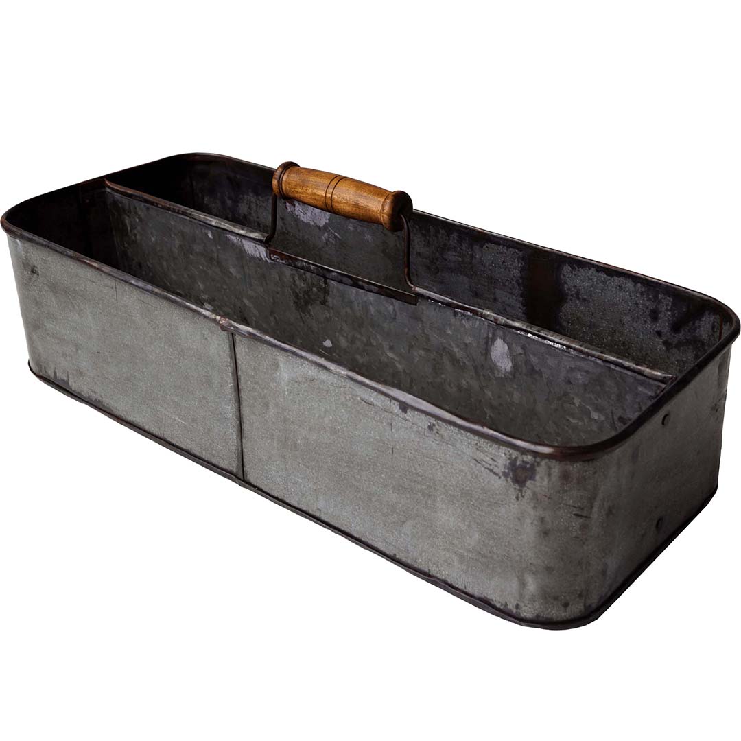Vintage Eisenkasten länglich mit 2 Fächern und Henkel