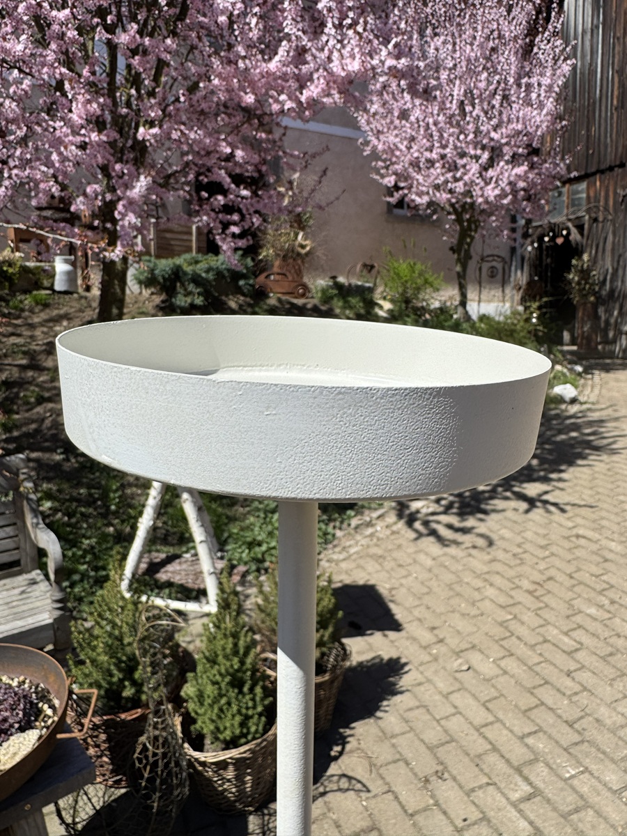Metall Schale cremeweiß auf Stab Ø 17 cm | Dekoschale für Garten & Wohnbereich