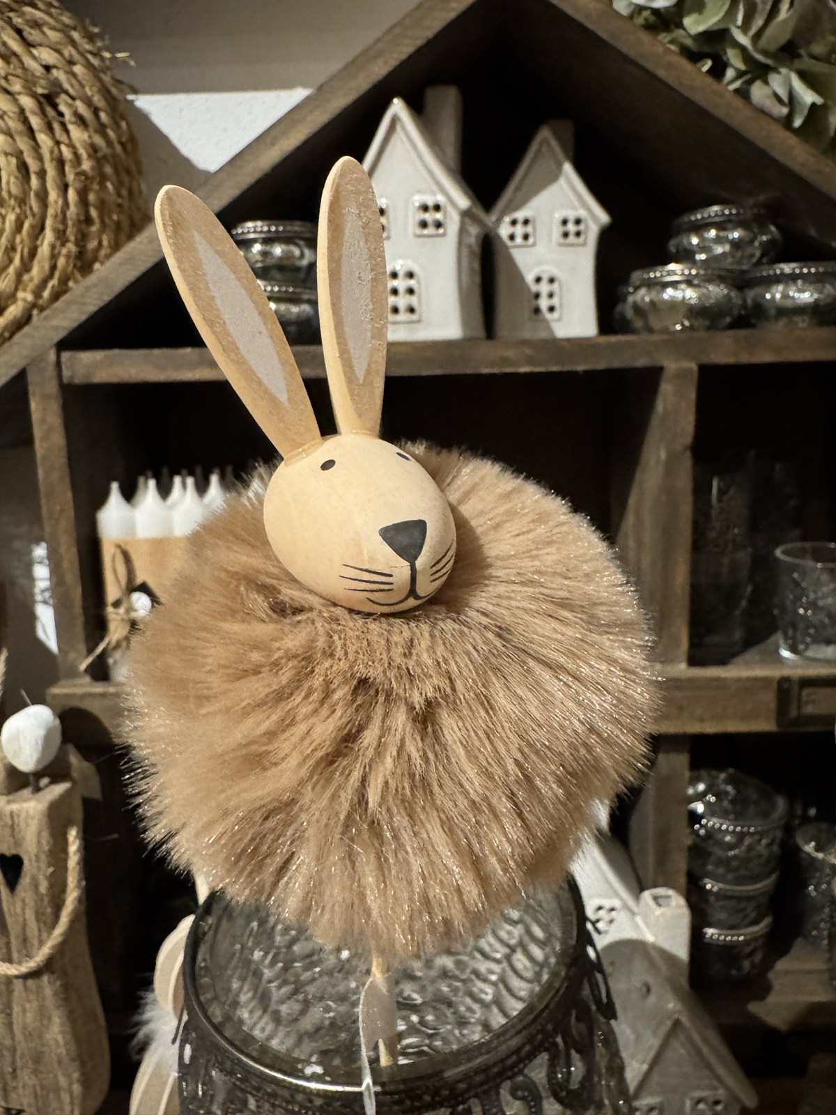 3tlg. Hasen Stecker Plüsch naturfarben/weiß - Gesamthöhe 36 cm