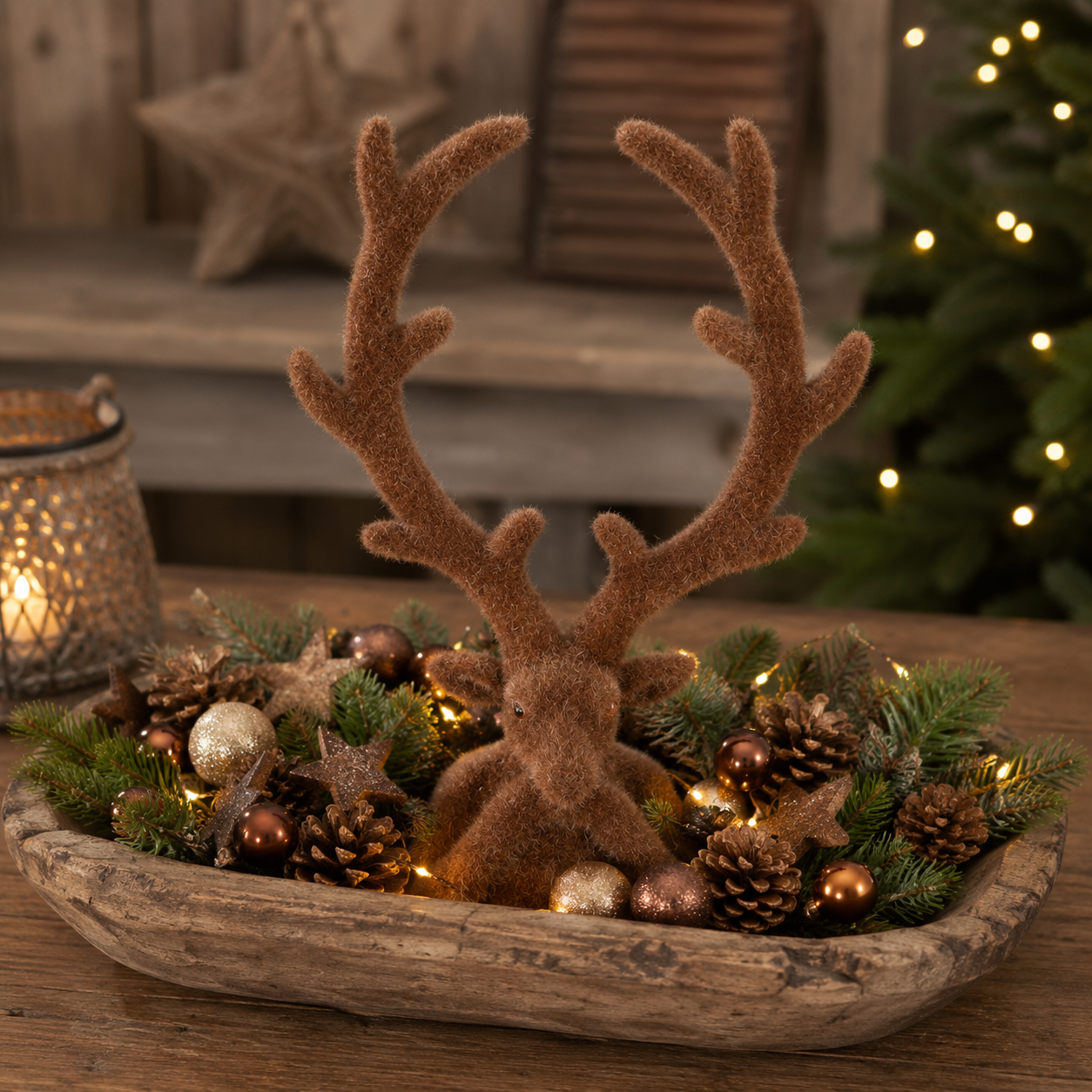 Hirschkopf beflockt braun - Höhe 30 cm