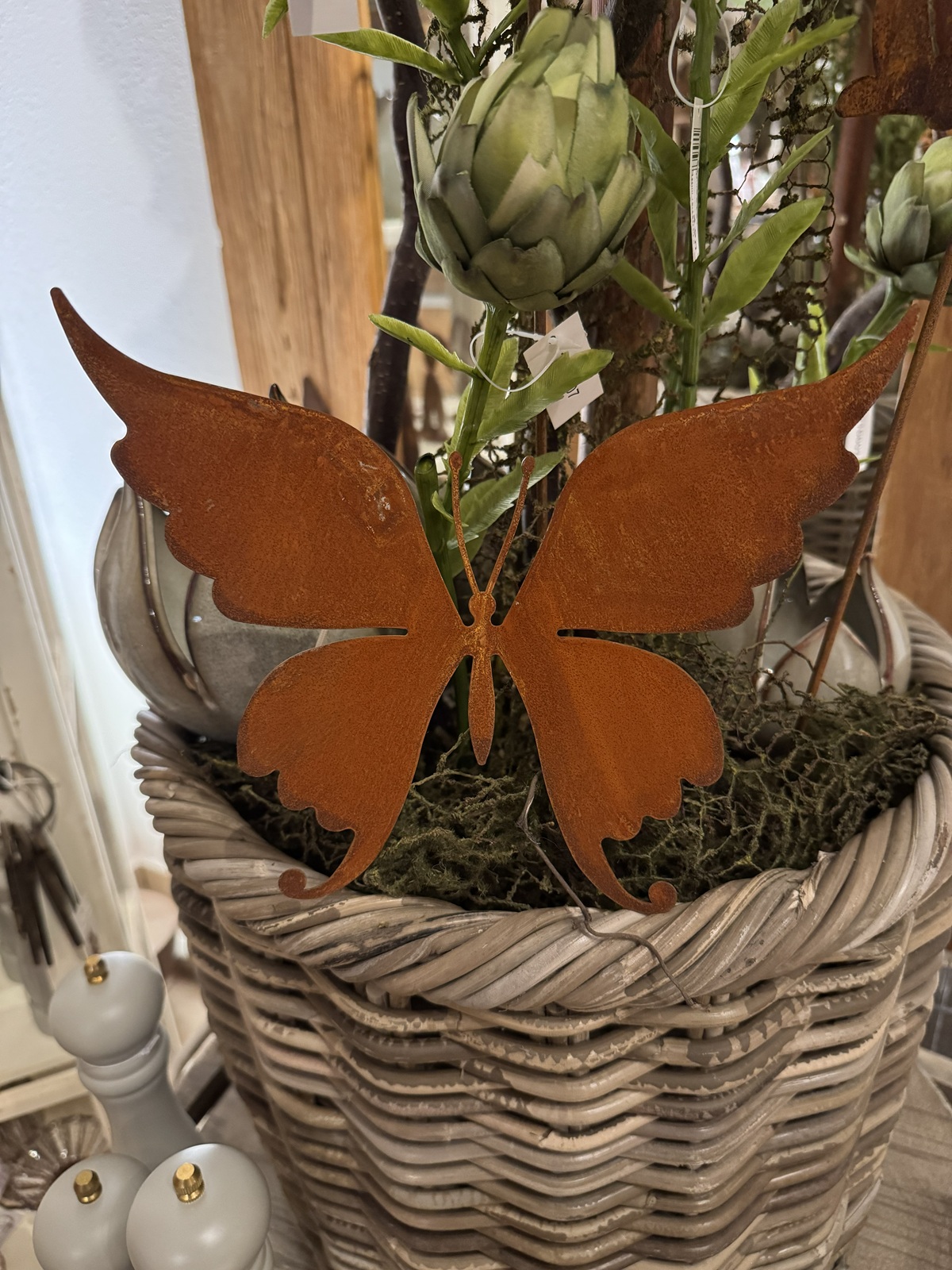 Edelrost Schmetterling spitze Form zum Hängen - Höhe 20 cm