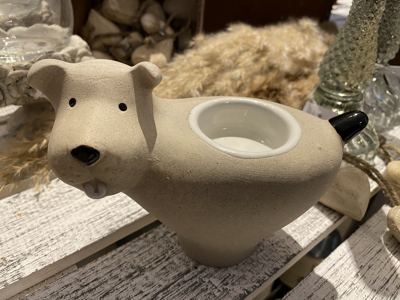 Keramik Teelichthalter Hund Snoopy - Höhe 10 cm